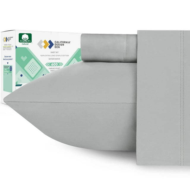 California Design Den - Luxury Sheets Bed 100% Cotton, 600 Thread Count, Deep Pocket, Snug Fit, Soft & Crisp Best Bedsheet Set with Sateen Weave