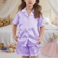 thumbnail image 4 of BLVB Girls Pajamas Satin Pajama Set Silk Pjs Short Sleeve Button down Shirts Summer Ruffle Sleepwear for Big Kids 5-15Y, 4 of 6