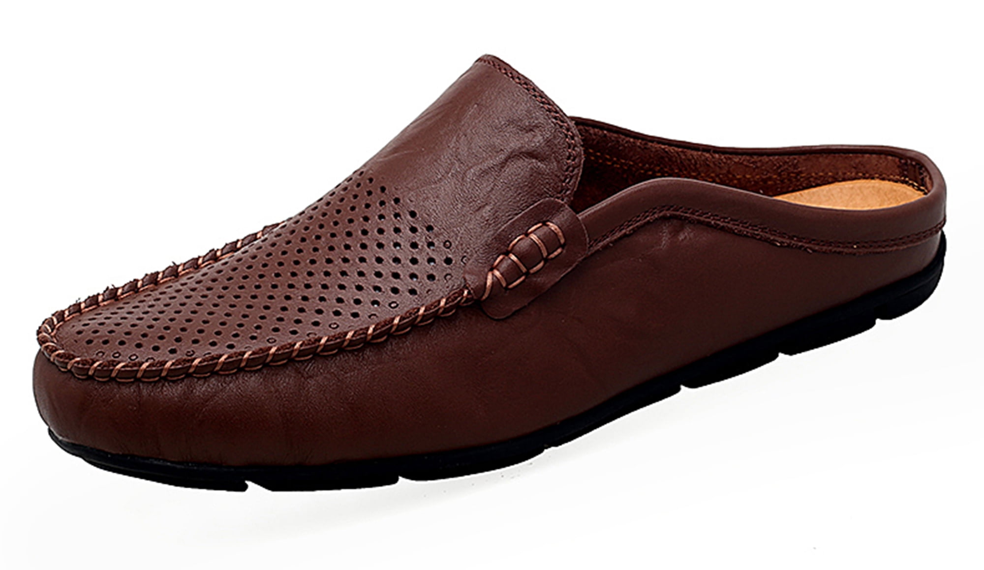 Go Tour Mens Mules Clog Slippers Breathable Punching Leather Slip on