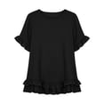 thumbnail image 6 of VBVC Women's Cotton Blend Ruffle Trim Blouse, Ladies' Lightweight Short Sleeve Top, Casual Crew Neck Shirt For Women,Black,S-2XL, 6 of 6