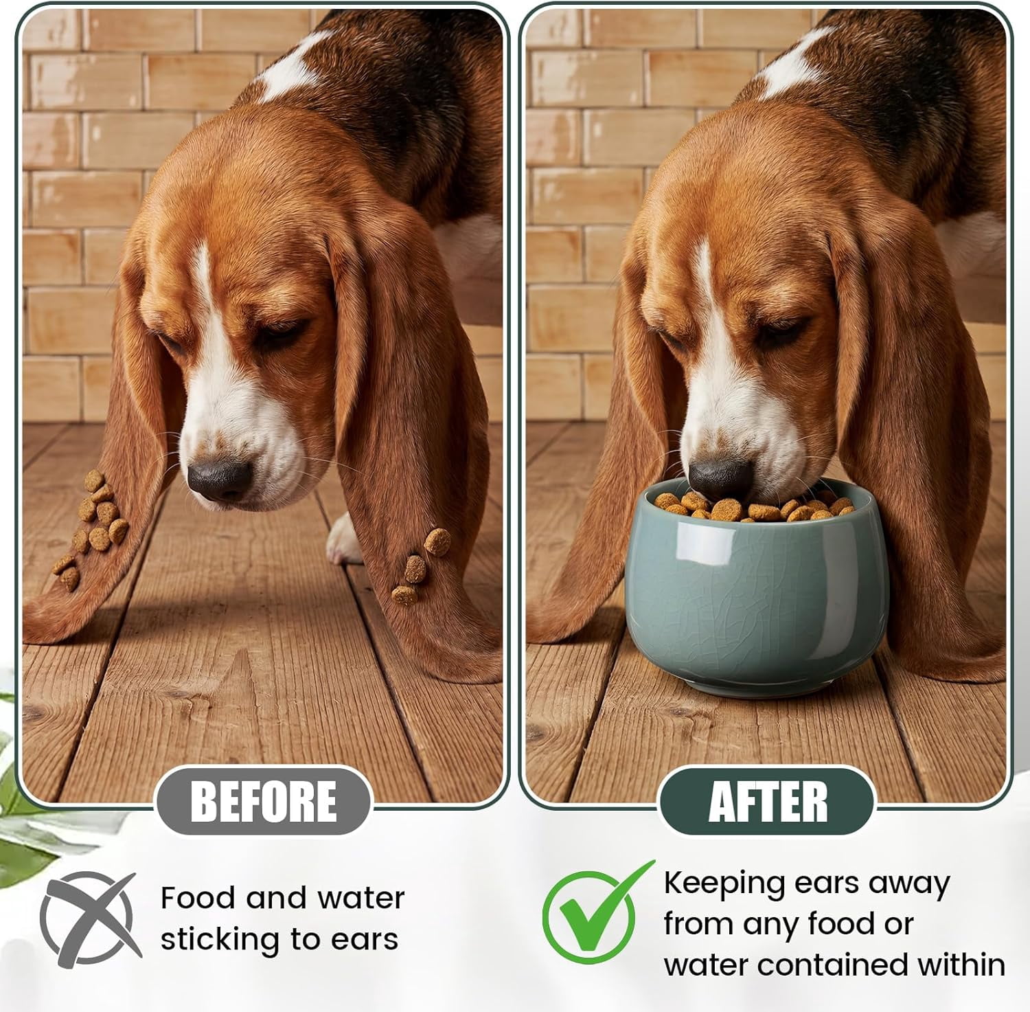 1 Pack 37 oz Ceramic Dog Bowl for Large Dogs with Long Ears No Spill Water & Food Pet Bowl Cocker Spaniel Beagle Bassett (Pale Cyan)