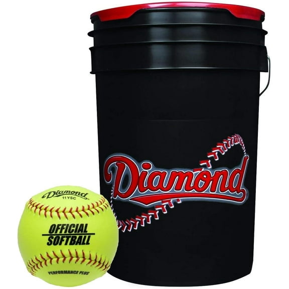 Diamond Sports 6-Gallon Black Ball Bucket with 18 11YSC 11-inch Yellow Softballs