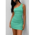 thumbnail image 4 of PRETTYGARDEN Off One Shoulder Dresses for Women Summer Ruched Cocktail Party Bodycon Spring Mini Short Dress, 4 of 8