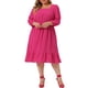 thumbnail image 1 of Agnes Orinda Vestido Midi de Talla Grande con Cintura de Smock y Puntos Suizos de 3/4 de Manga 1X Rosa Fucsia, 1 of 6