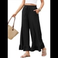 thumbnail image 3 of Pantalones Palazzo de Pierna para Mujer, Cintura Alta, Elásticos, con Cordón y Bolsillos, Color Negro, Talla XXL, 3 of 8