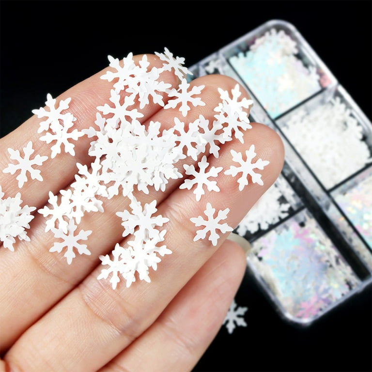 WNG One Box White Snowflake Sequins Winter Nailart Ornament Christmas Snowflake  Sequins Mixed Sizes 