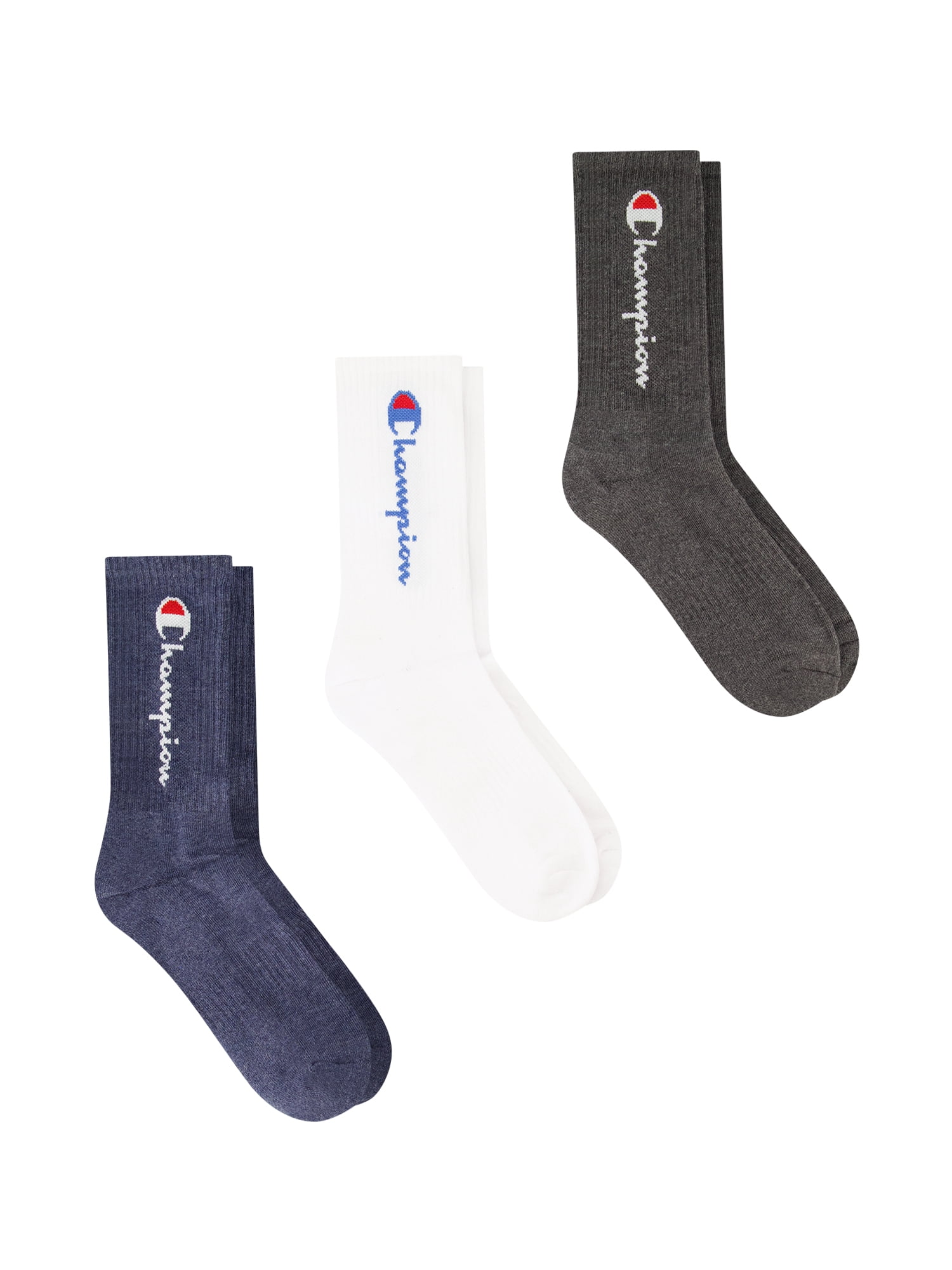 Champion Men’s Crew Socks 3 Pack – Half Terry Cushion, Moisture-Wicking, Arch Support, Stretch Comfort, Sizes 6–12.5