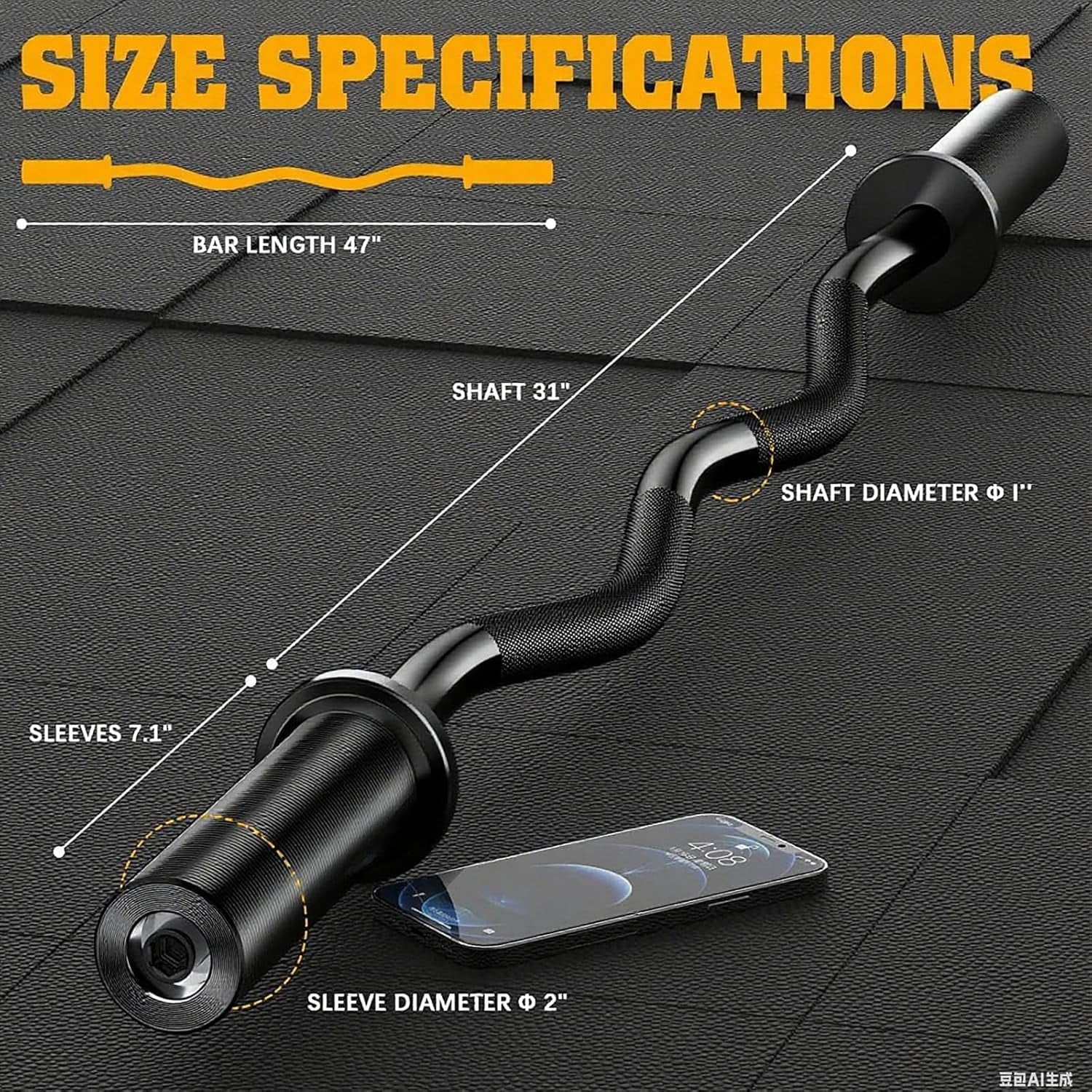 EZ Curl Bar 47 Inch Olympic, Curved Barbell for Home Gym, 2-Inch Plate Compatible, Chrome Curling Bar with Bearings for Biceps Triceps Workout