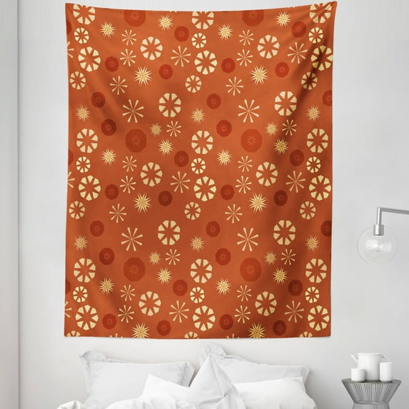 Abstract Tapestry, Retro Style Design Image Floral and Star Shaped Geometrical Elements, Fabric Wall Hanging Decor for Bedroom Living Room Dorm, 5 Sizes, Cinnamon Rust and Cream, by Ambesonne