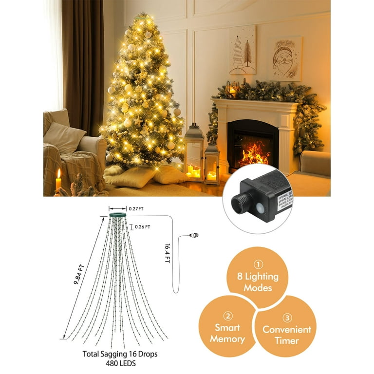 RGB Smart Christmas Tree Waterfall Fairy String Lights Remote