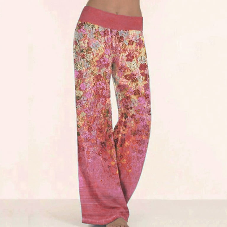 Bowake Women's Exercise Yuga Loose Print Mid Waist Drawstring Pants Long  Pants