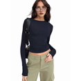 thumbnail image 4 of Women'S Basic T-Shirt Crew Neck Long Sleeve Slim Fit Cute Tops Black L, 4 of 9