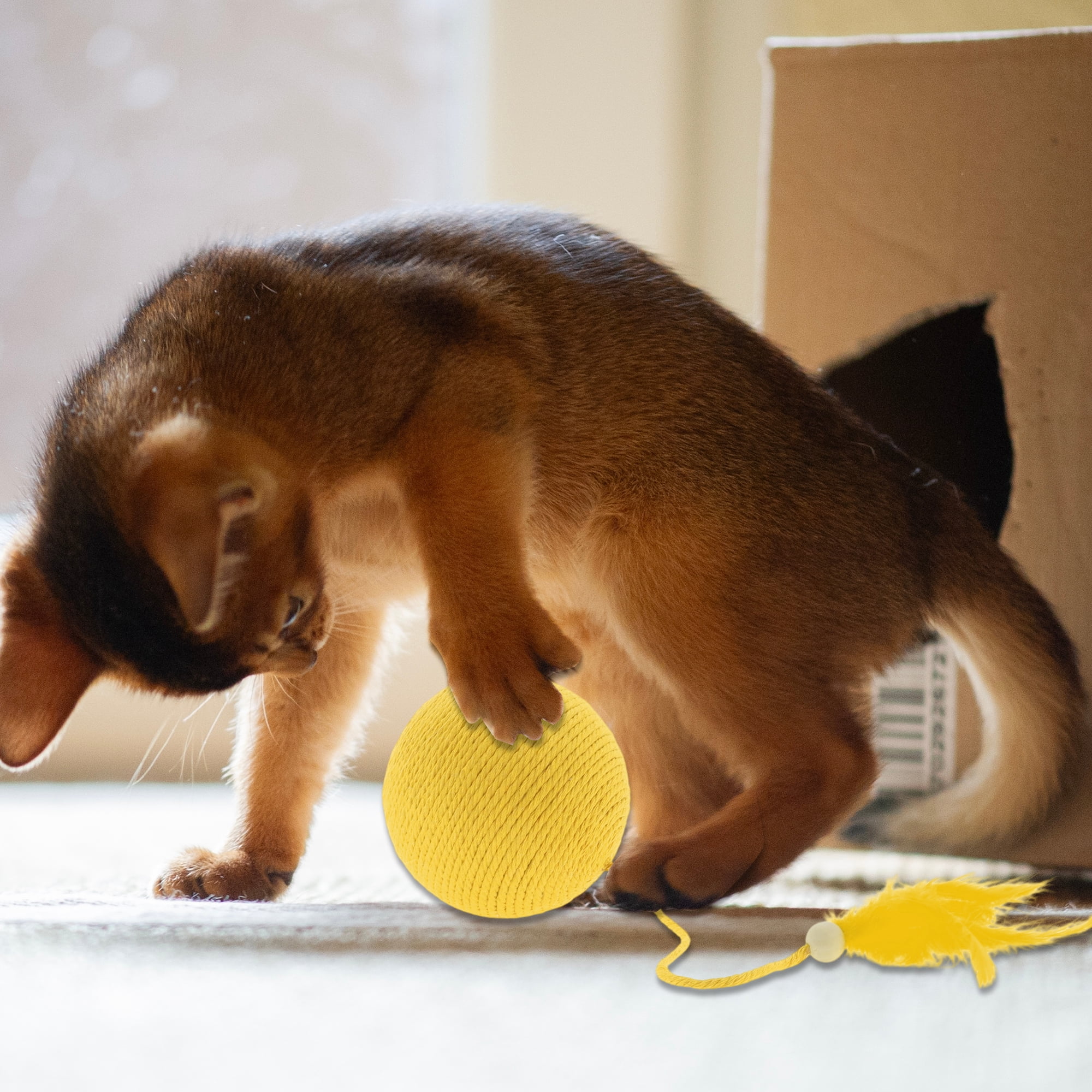 Unique Bargains Cat Playing Balls with Bell Inside Yellow