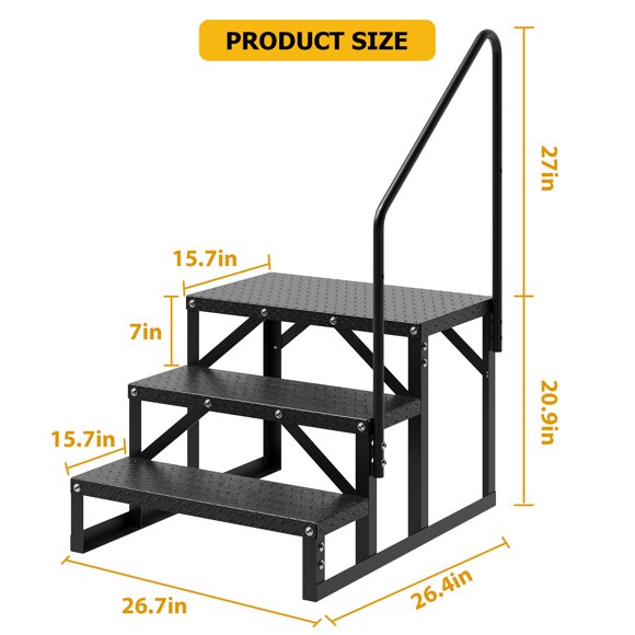 EDTara RV Steps with Handrail, Hot Tub Steps with Handrail, Portable Pool Ladder, 660 lbs Load Capacity RV Stairs for Camper, SPA, Pool, Mobile Home