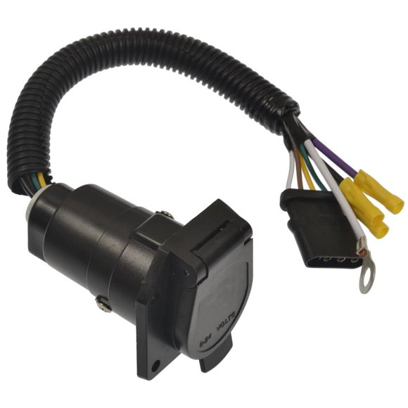 Pollak Trailer Wiring Connector Adapter 4WF-600V Pollak Pro; 4-Way Flat To 7-Blade; Black; With Leads