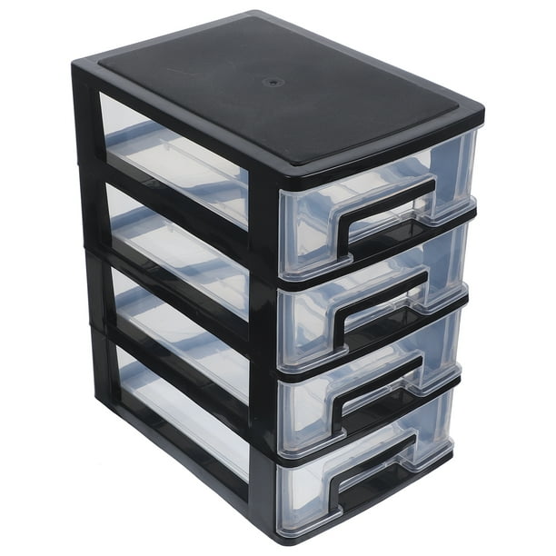 Armario de almacenamiento de cuatro capas con cajones de plástico, portátil, multifunción, resistente al polvo, organizador de muebles (negro y transparente).