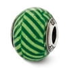Reflection Beads QRS2508 Sterling Silver Italian Green Stripes with Glitter Glass Bead - Polished & Antiqued