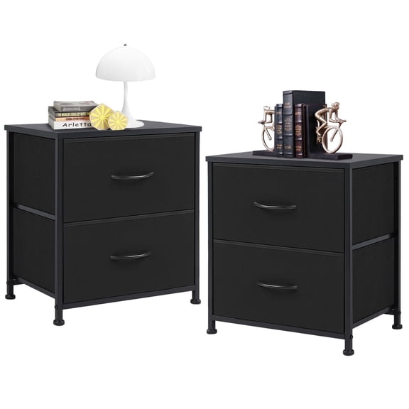 CONCETTA 2-Drawer Fabric Storage Dresser, Nightstand for Bedroom, Closet, Storage Furniture for Adults, Black, 2-Pack