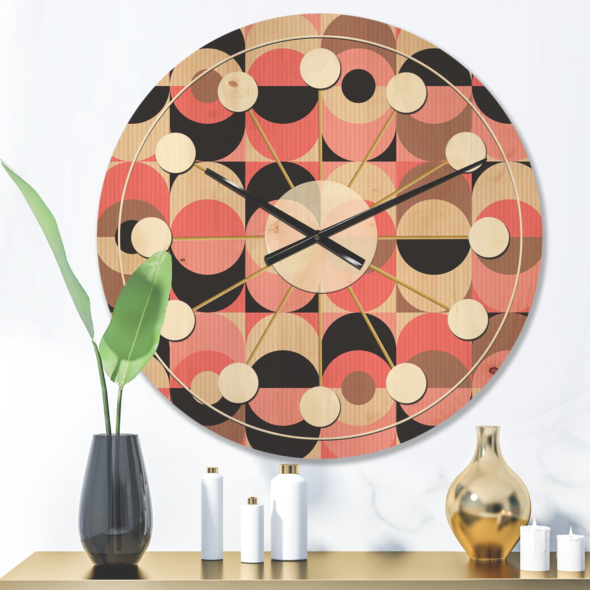 Designart 'Geometrical Retro Design XI' Mid-Century Modern Wood Wall Clock