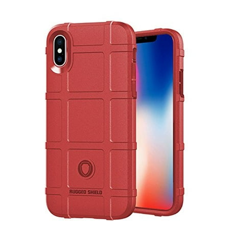 Rugged Shield TPU Polymer Grip Protective Phone Case for Apple iPhone X/Xs 5.8" Models Military-Grade Drop Protection (Red)