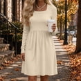 thumbnail image 6 of Tumotour Plus Size Fall Dress for Women's Solid Color Square Neckline High Waisted A-Line Mini Dress knitted Long Sleeve Slim T-Shirt Dress, 6 of 9