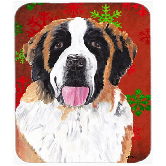 Carolines Treasures  Saint Bernard Red And Green Snowflakes Christmas Mouse Pad