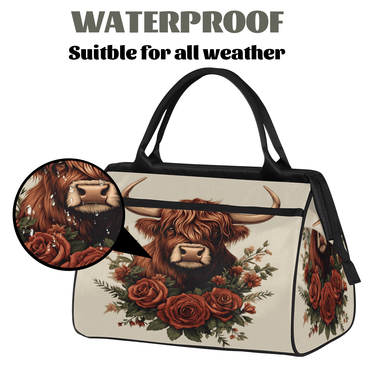Herdesigns Cow Weekender Travel Duffel Bag Flower Cow Carry On Overnight Gym Hospital Bag Personal Item Travel Bag