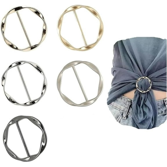 5PCS Silk Scarf Ring Clip T-shirt Tie Clips for Women Fashion Metal Round Circle Clip