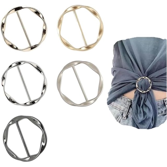 5PCS Silk Scarf Ring Clip T-shirt Clips de corbata para mujeres Moda Metal Round Circle Clip