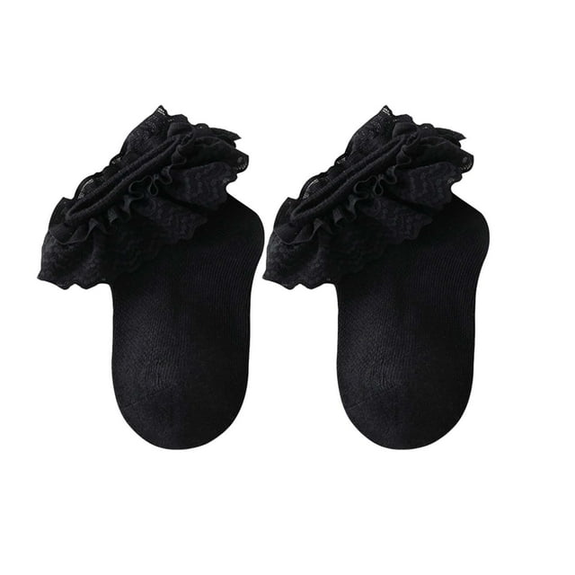 WUANDIXFA Girls Cute Ruffle Socks Childrens Comfortable and Breathable Lace Socks Girls Fashionable and Cute Dance Socks Princess Socks Black,0-1 Years