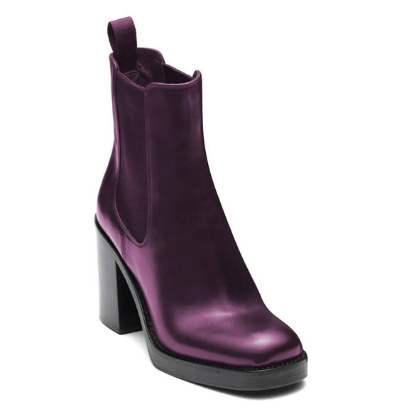 XYD Women Closed Square Toe Chelsea Boots Platform Pull on Mid Block Heels Fashion Dress Ankle Booties Size 7 Purple
