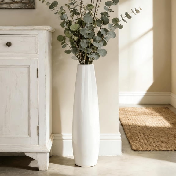 White Ceramic Floor Vase 24 Inches Tall Flower Holder Decorative Large Vases for Table Centerpieces Shelf Home Decor Living Room Branches Sky-Dried Flower Arrangement Simple Decorative