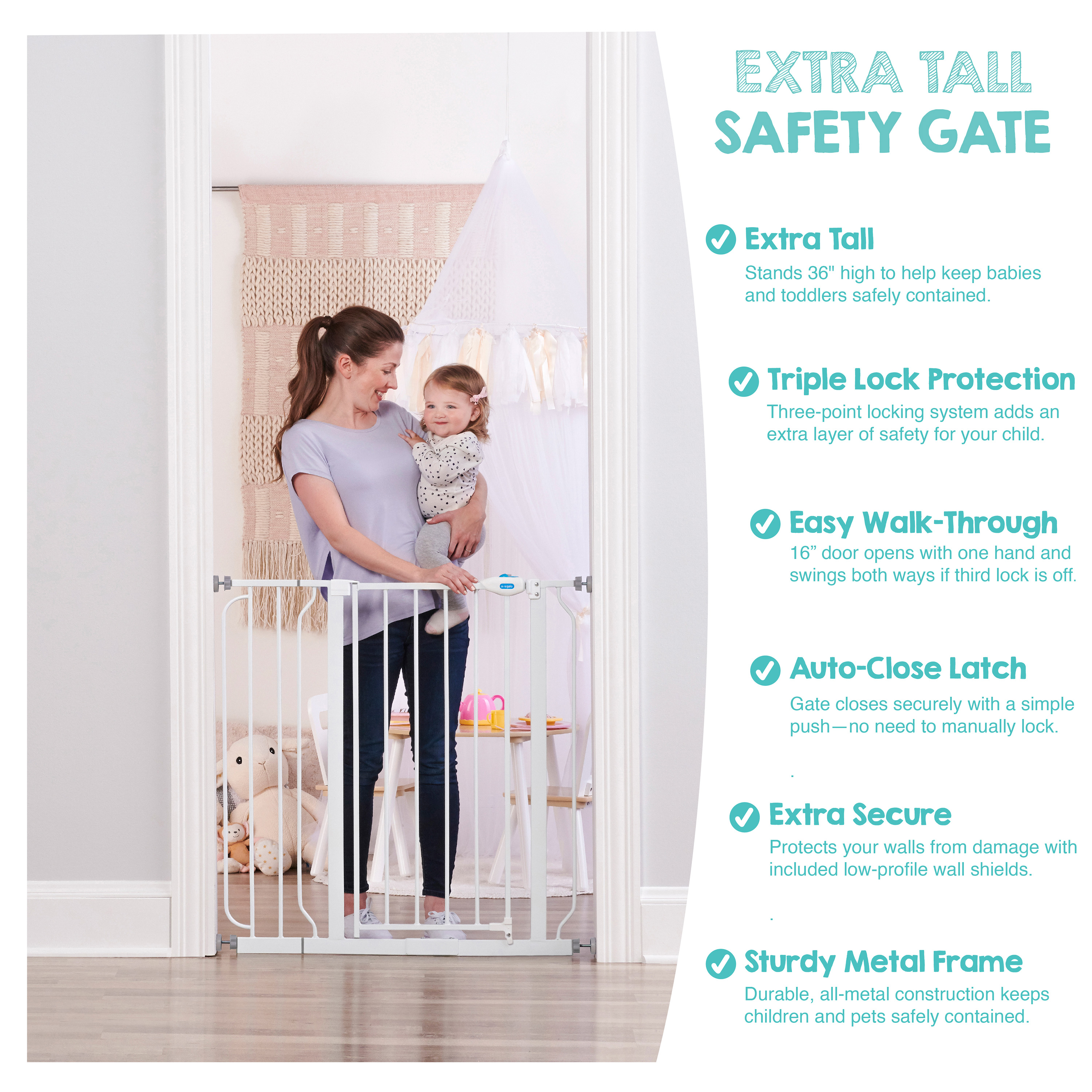 Regalo Easy Step Extra Tall Walk-Through Baby Gate, 29.5-38.5 Inches photo 5
