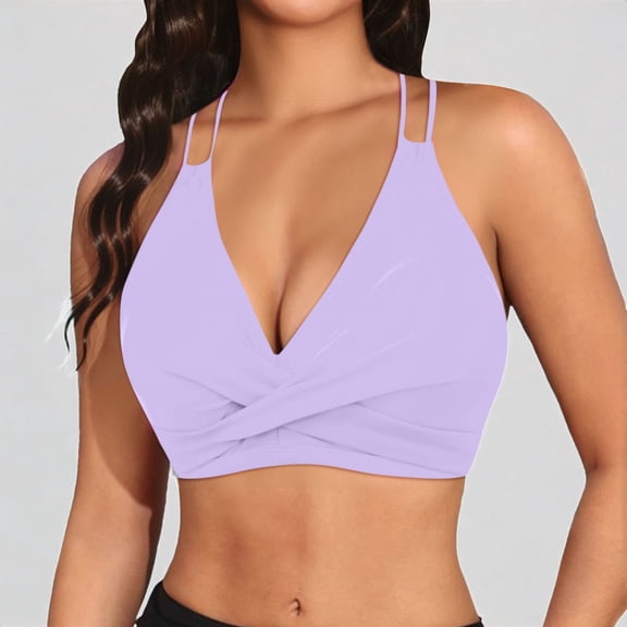 Daznico Women's Twist-Front Bikini Top, Crisscross Back V-Neck Swim Bra,L