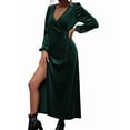 thumbnail image 3 of Women'S Long Sleeve Velvet Dress V Neck Holiday Cocktail Party Semi Formal Midi Dresses Dark Green XL, 3 of 9