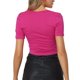 thumbnail image 3 of INSPIRAR CHIC Top de Encaje con Cordones para Mujeres, Cuello Cuadrado, Manga Corta, Verano, Casual, Crop Tops, Rosa Fucsia, L, 3 of 6
