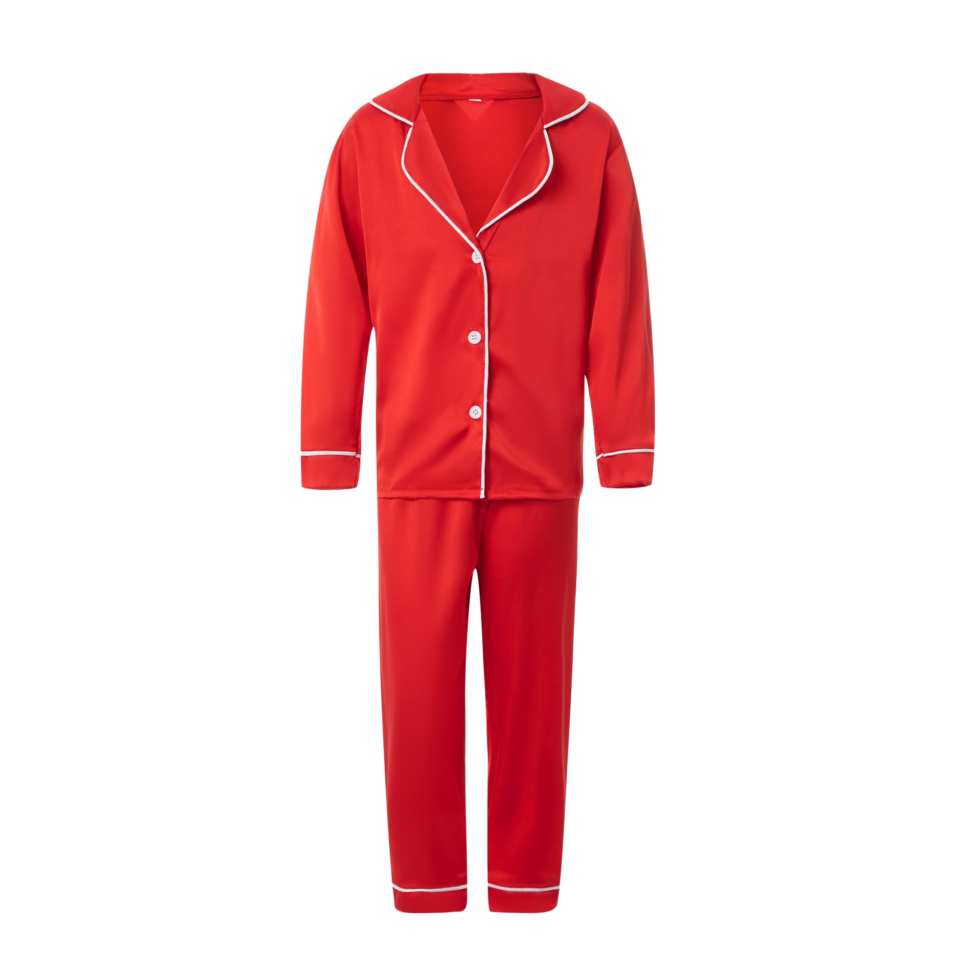 Mialoley Christmas Pajamas For Family Red Satin Silk Button Front Sleepwear Parent Child Holiday Pjs Matching Clothes For Kids Men Women Other