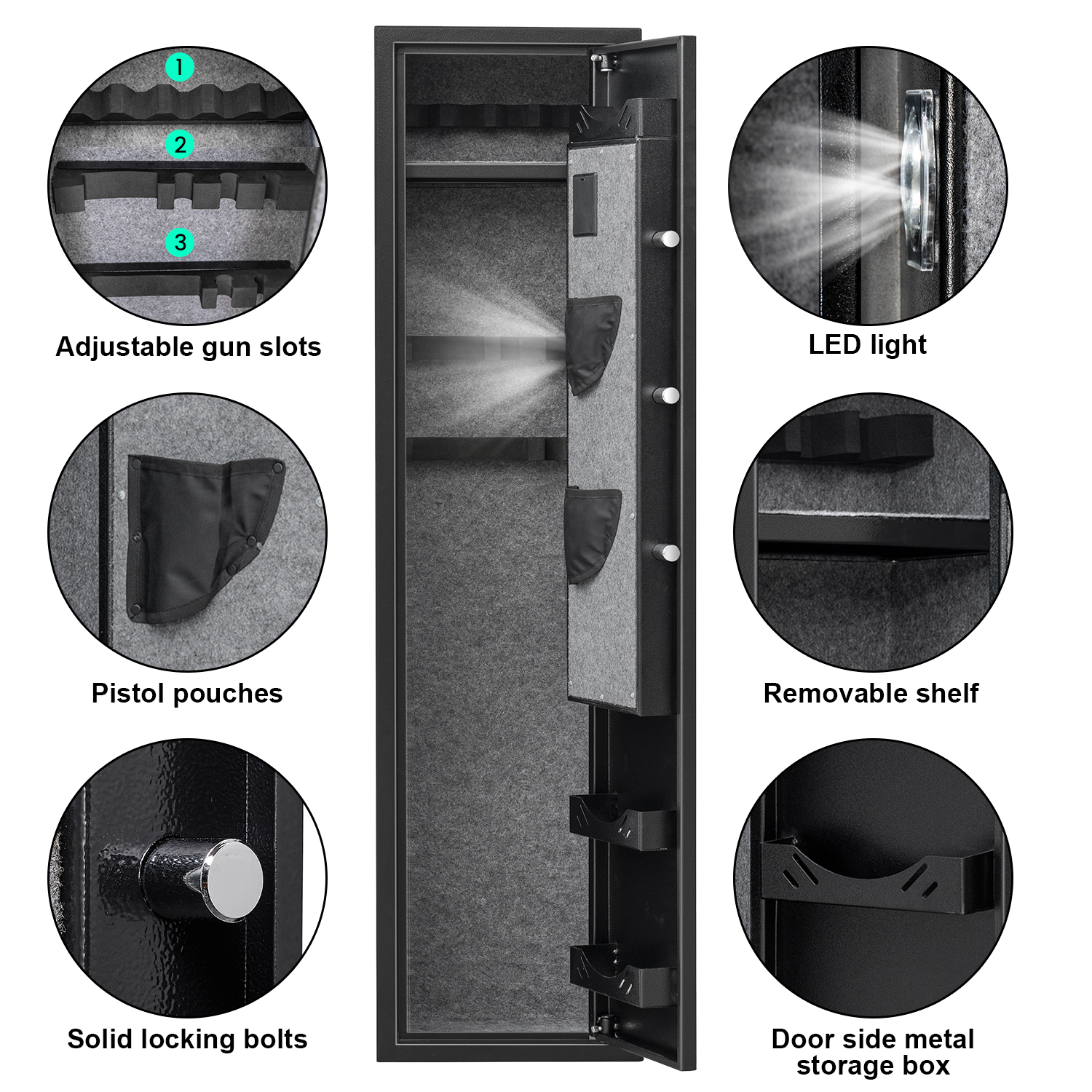 Riflevault High Tech Intelligent 5 Gun Safe with Dual Alarm System, 11.02" x 11.81" x 54.33", Steel