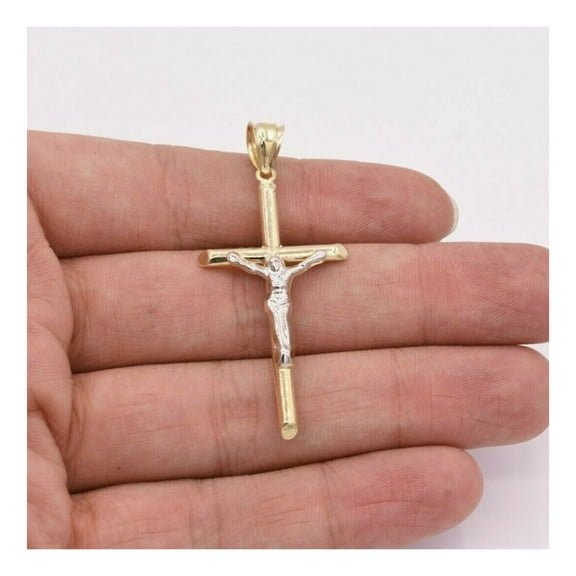 2.25" Jesus Crucifix Cross Pendant Unisex Adult 10K Yellow White Gold, 2.10 Gr - Goldum NYC
