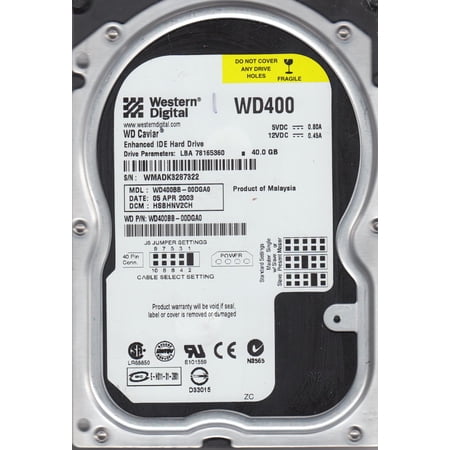 WD400BB-00DGA0, DCM HSBHNV2CH, Western Digital 40GB IDE 3.5 Hard Drive