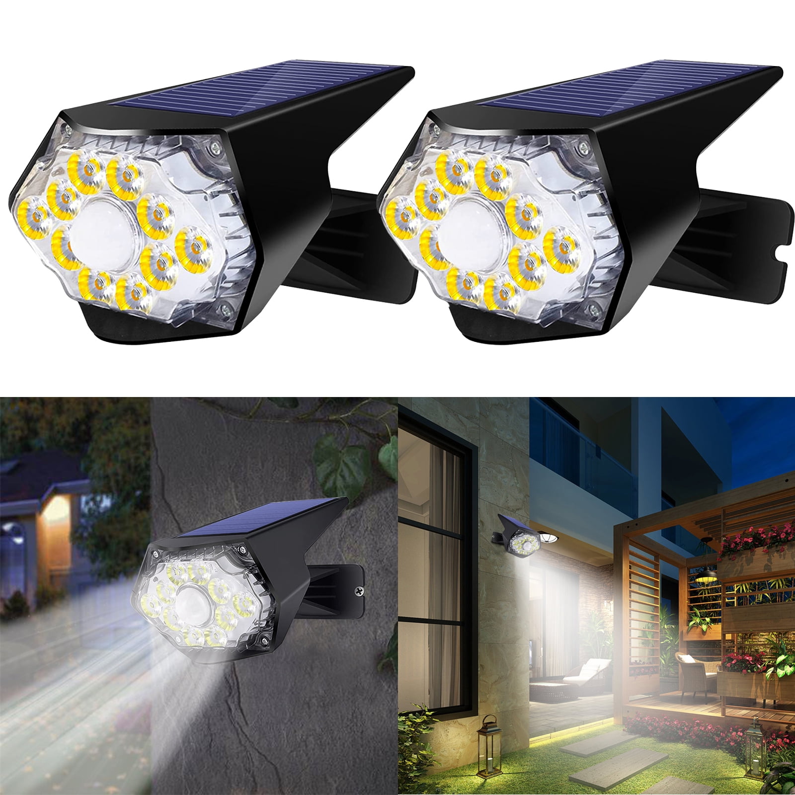 (2 Pack) Motion Sensor Spotlight Solor Powered Security Light 10 LEDs Super Bright Weatherproof Outdoor Wall Light for Garden Walkways Garage