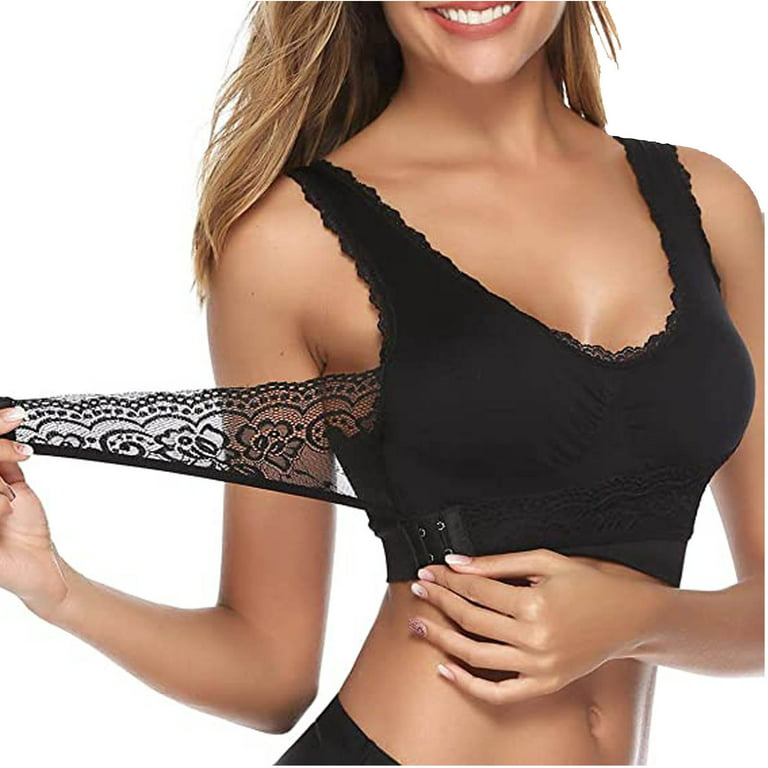 Bras No Wire Push Up Supportive Lace Border Adjust Vest Tops On Clearance  Women Plain Color Front Cross Side Lace Sports Bra Full Cup Bra Vest Tops