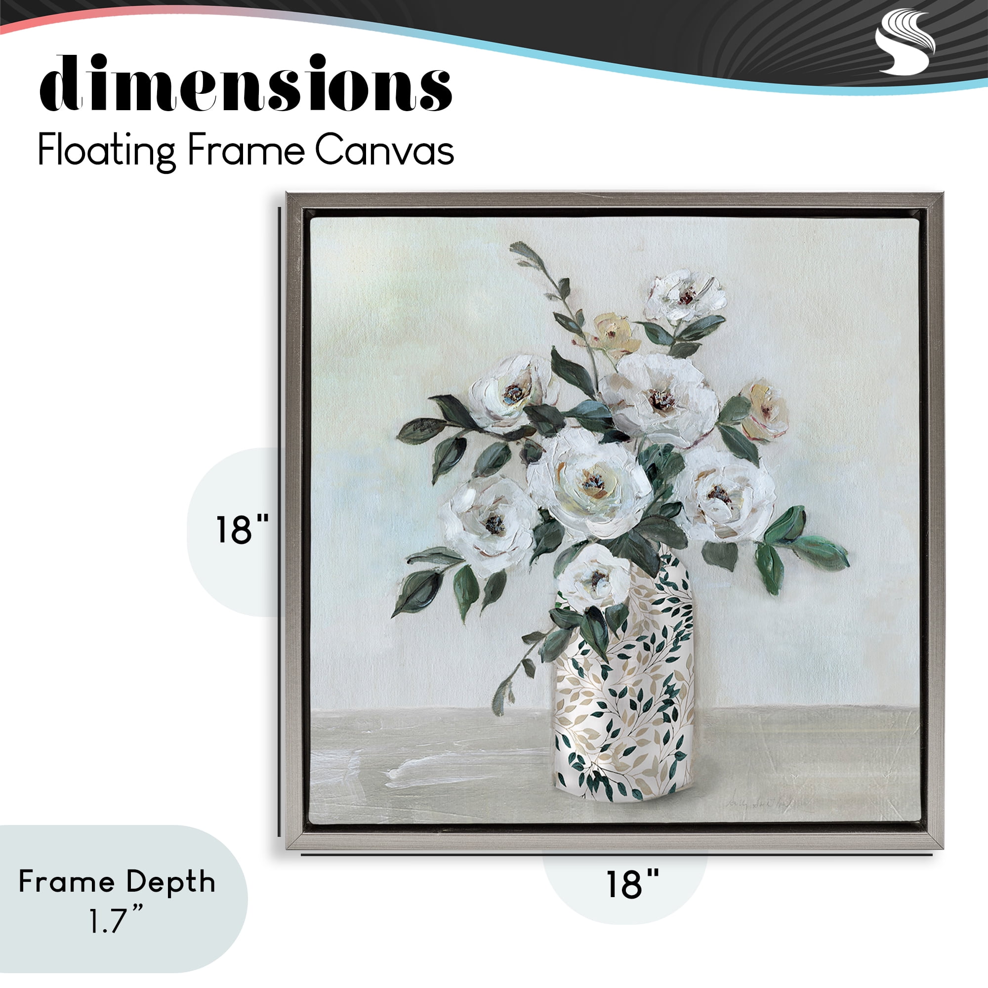 Stupell Industries Leaf Patterned Flower Vase Gray Framed Floater Canvas Wall Art, design by Sally Swatland
