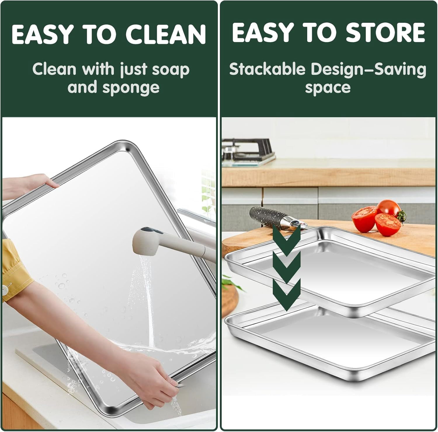 Baking Sheet with Rack Set [2 Sheets + 2 Racks], Stainless Steel Cookie Pan baking Tray with Cooling Rack, Size 12 x 10 x 1 Inch, Non Toxic & Heavy Duty & Easy Clean