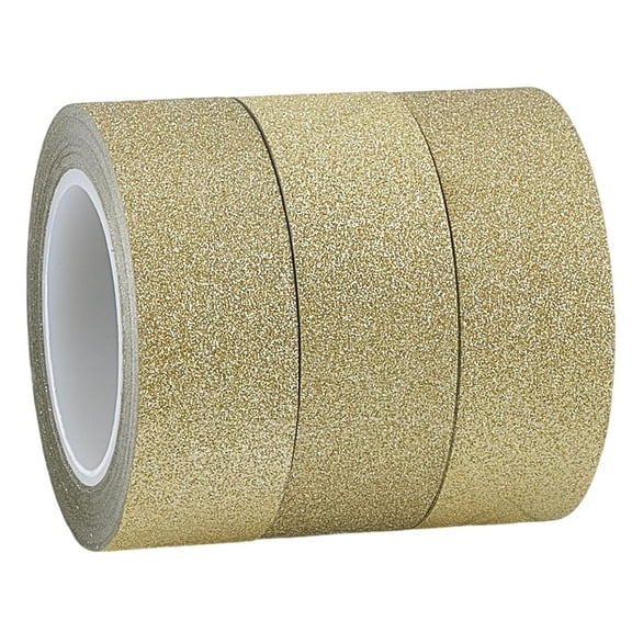 3 Rolls 32.8 Yards x 0.6" Washi Glitter Tape Light Gold Decorative Adhesive Tape Foil Paper Masking Tapes Craft Stick On Sticky Trim