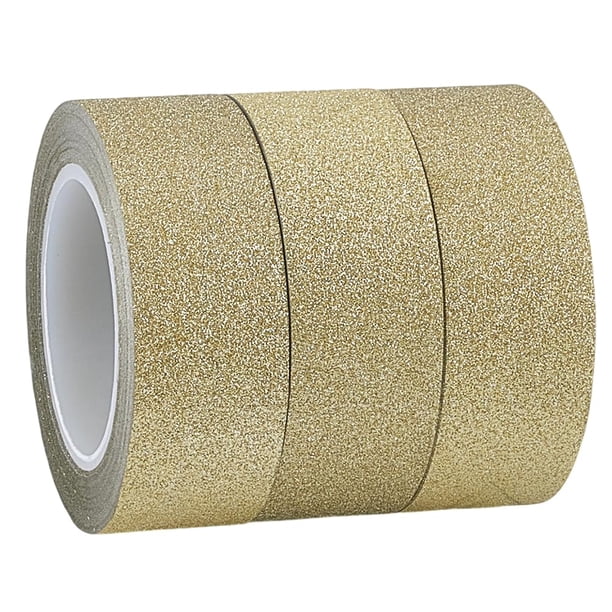3 rollos de cinta washi con purpurina de 32,8 yardas x 0,6 pulgadas, cinta adhesiva decorativa dorada clara, papel de aluminio, cinta de enmascarar, manualidades, adhesivo decorativo.