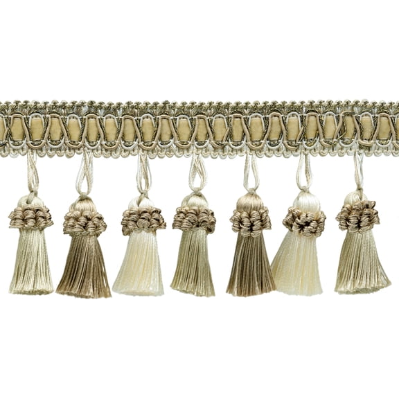 3" (7.5cm) Elegant Noblesse Collection Vintage Tassel Fringe Trim # TFH3CT,, White Sands #4001 (White Ivory, Cream Ivory, Light Beige) Sold By The Yard (36"/3 ft/0.9m)