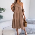 thumbnail image 4 of PNTUTB Summer Cool Women's Dress: Fashionable Solid-Color Off-the-Shoulder Short-Sleeve Casual Loose Comfortable Midi Dress, 4 of 6