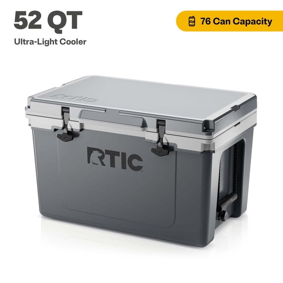 RTIC Ultra-Light 52 qt, 30% Lighter Than Rotomolded, Ice Chest with Heavy Duty Rubber Latches, Insulated Walls Keeping Ice Cold for Days, Great for The Beach, Fishing & Camping, Blue & Grey