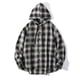 thumbnail image 1 of Blusa de manga larga con capucha para hombre, estilo holgado, a cuadros, con botones y cordón ajustable, de poliéster., 1 of 4